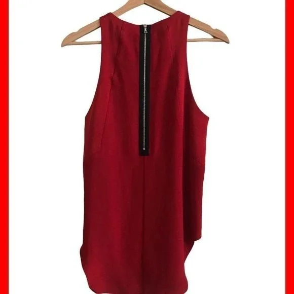 RAG & BONE Top Sleeveless Red/Black Exposed Zipper Hi-Low Hem Size S - Picture 5 of 7